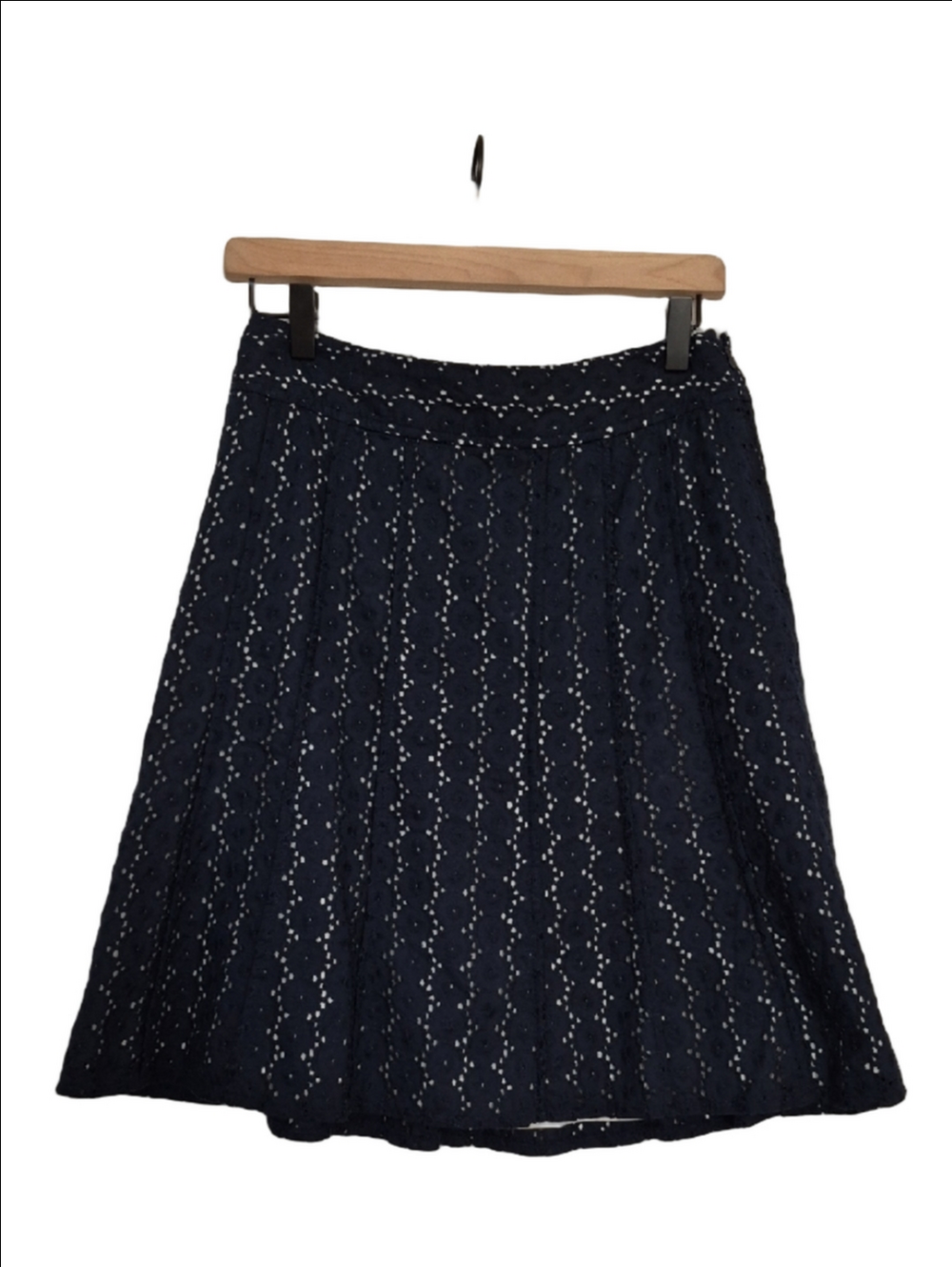 Ann Taylor 100% Linen Shell Navy Blue Eyelet Skirt Lined Size 2